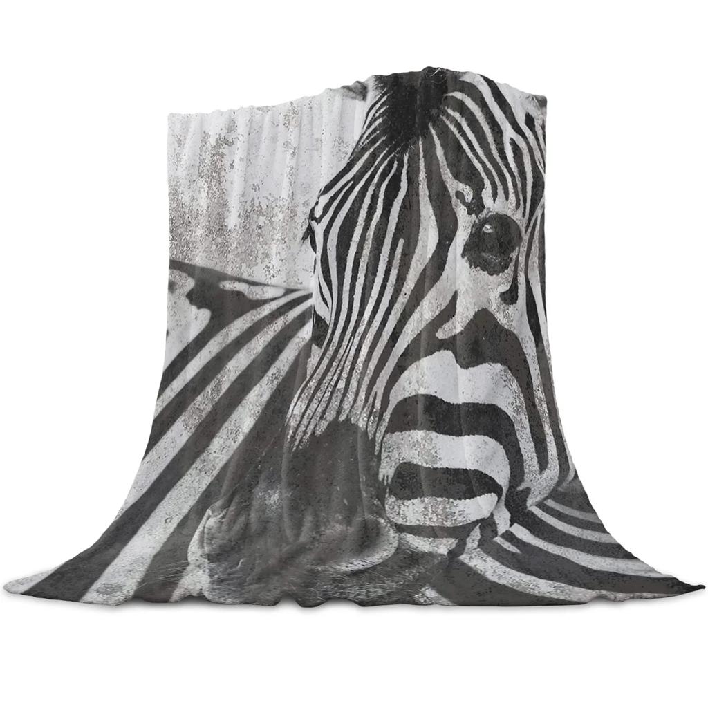 Animal Zebra Black and White Stripes Pattern Flannel Throw Blanket  Soft Lightweight Warm Cozy Kid Adult Travelling Camping Gift