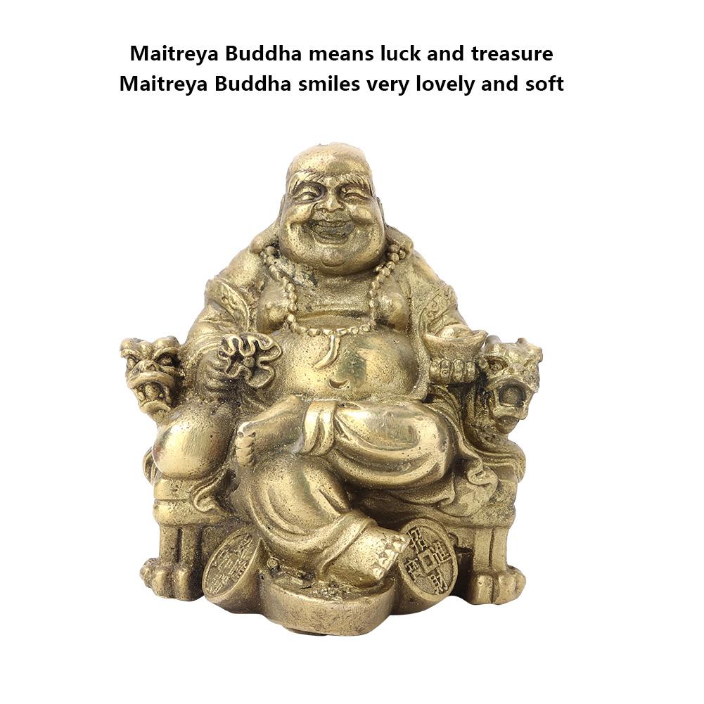 Čistá mosaz Usmívající se Maitréja Buddha Geomantická sbírka Symbol bohatství a štěstí