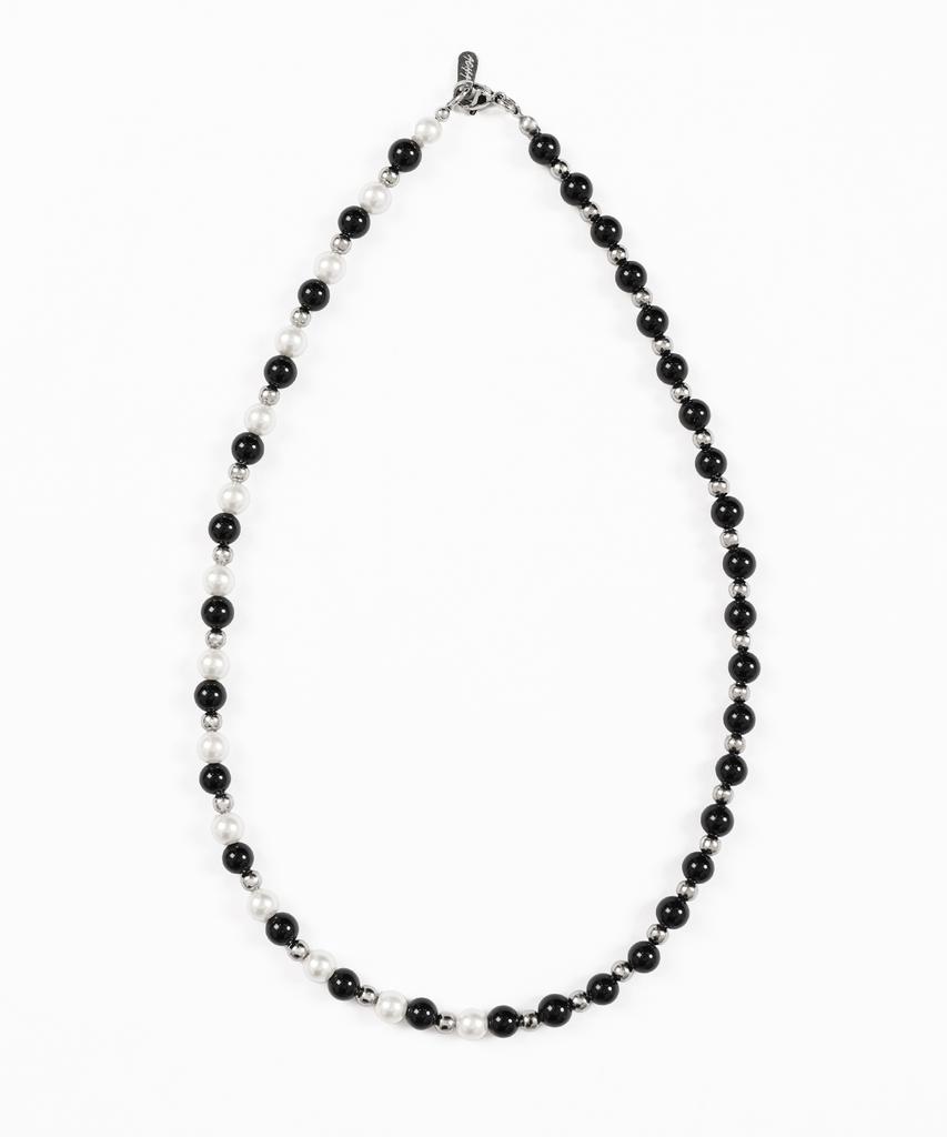 Acha Surgical Steel Pearl & Onyx Mix Necklace _ Silver