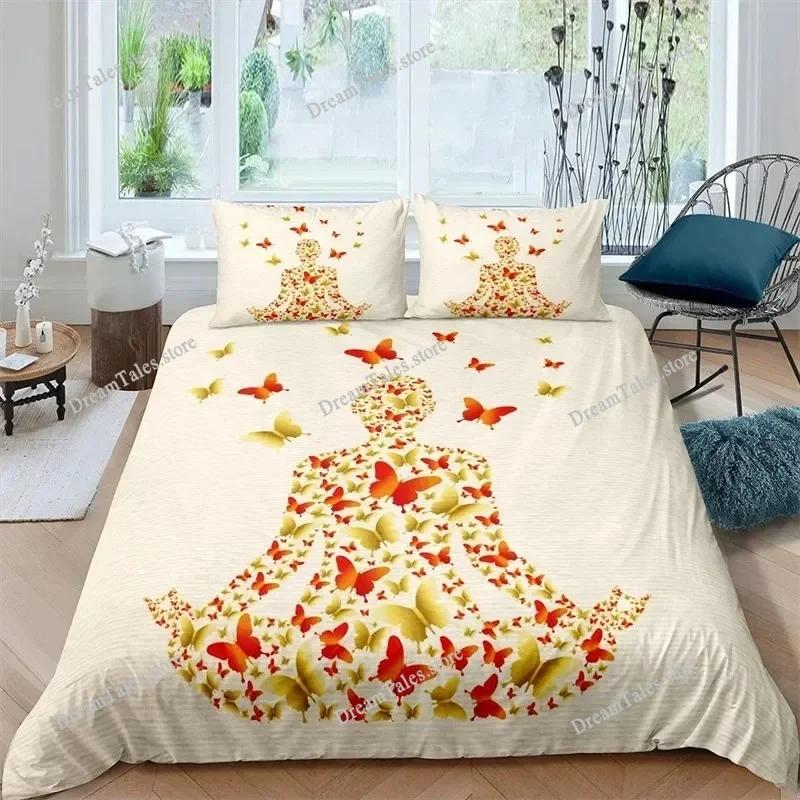 Funda nórdica de meditación de chakras bohemios, juego de cama de yoga con temática relajante, funda de edredón de loto con mandala exótico, decoración para dormitorio tamaño king