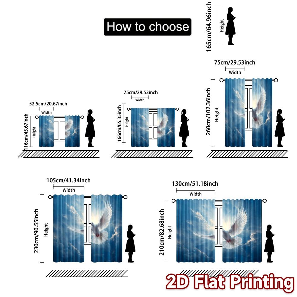 2pcs, 2D FLAT PRINTING Curtains (Without Rod) Heavenly Dove Modern Light Filtering Curtains Durable Polyester Curtains