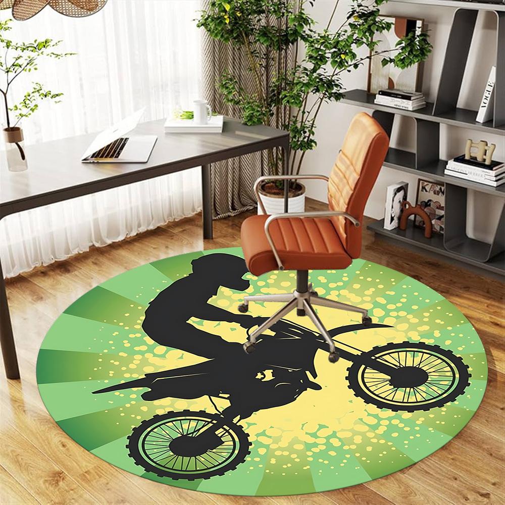 1pc motorcycle dirt bike Round Chair mat Area Rug - Non-Slip, Floor Mat for Office, Bedroom, and Indoor Decor c1125269