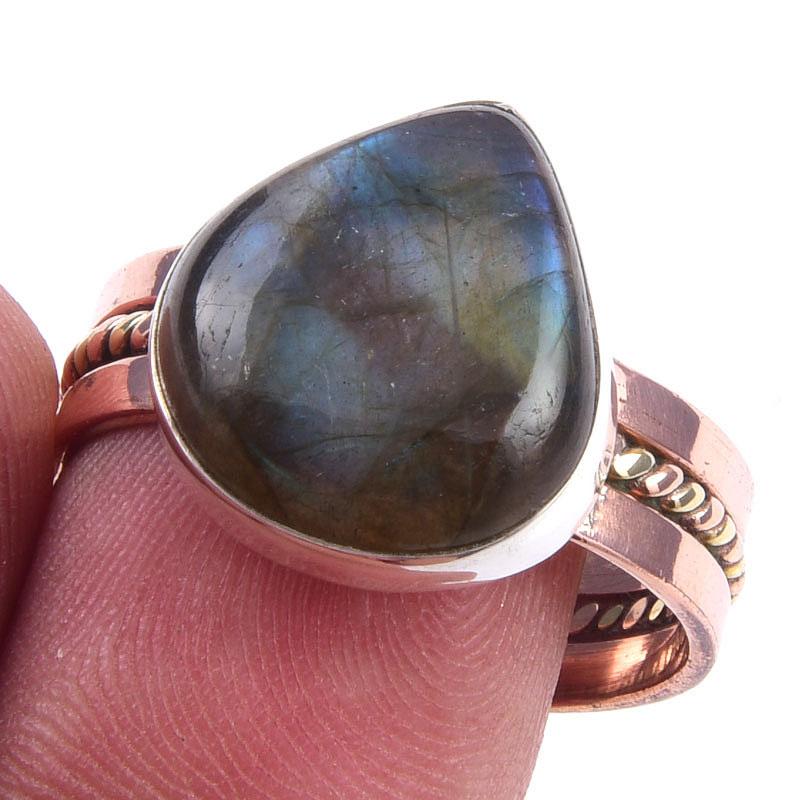 

Natural Labradorite Gemstone 925 Sterling Silver TwoTone Gift Ring S.9.5 y4e47