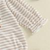 Newborn Baby Girl Fall Bubble Romper Stripe Print Strawberry Embroidery Long Sleeve Ruffled Round Neck Jumpsuit