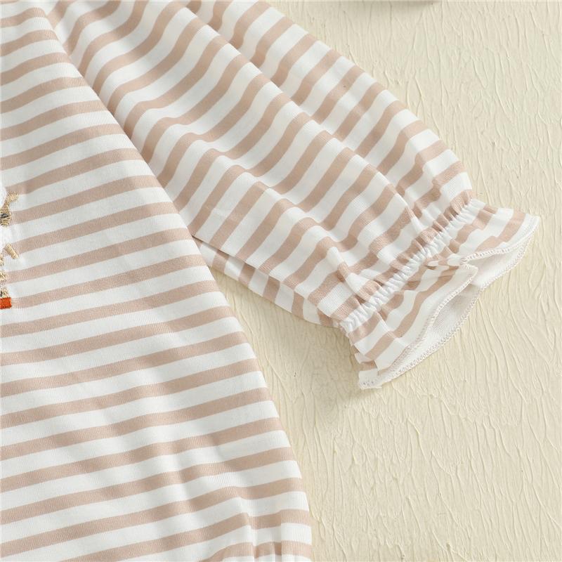 Newborn Baby Girl Fall Bubble Romper Stripe Print Strawberry Embroidery Long Sleeve Ruffled Round Neck Jumpsuit