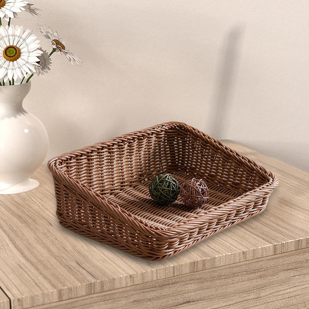 Bread Basket Fruit Storage Meal Imitation Rattan Serving Tray for Living