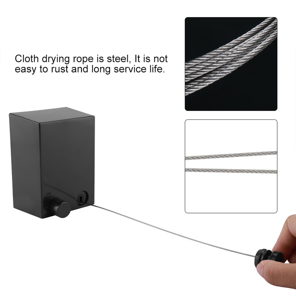 Wäscheständer für Innen Stoffhänge Stahl Unsichtbare Einziehbare Wäscheleine Dehnbar Trockenseil(Schwarz)