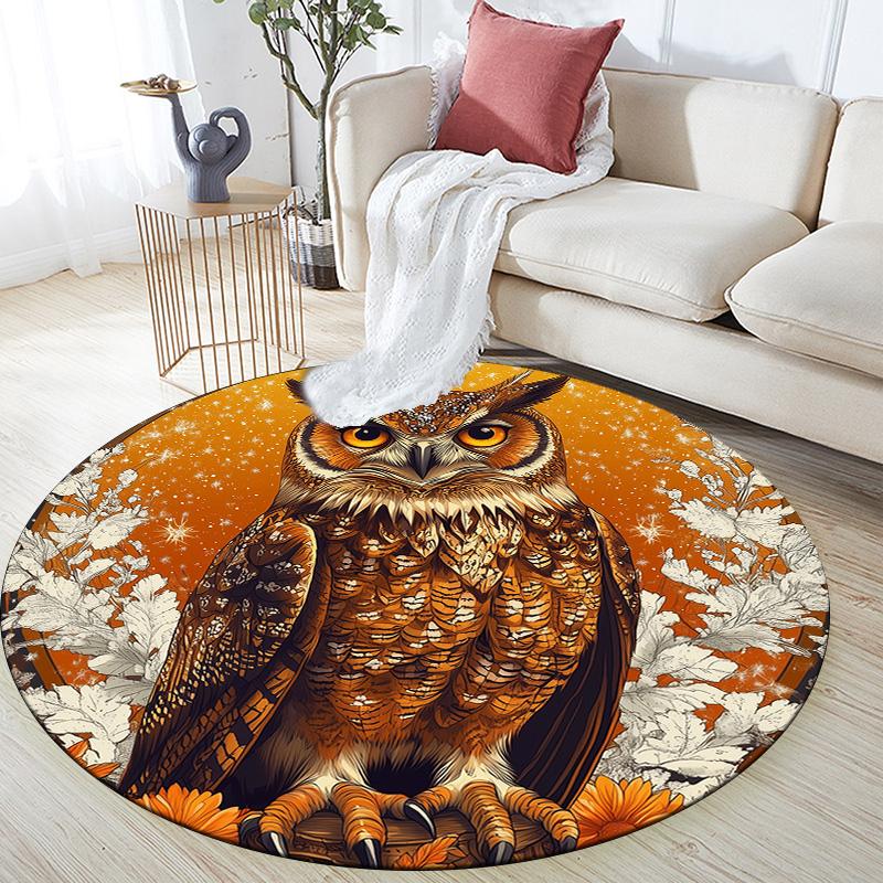 Vintage Flower Owl,Round Area Rug,Carpet Rug for Living Room Bedroom Sofa Playroom Decor,Non-slip Floor Mat
