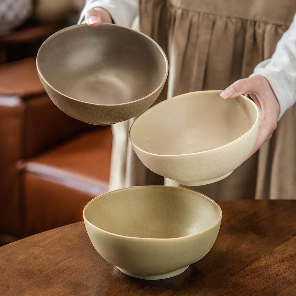 Japanese Ceramic Ramen Bowl Salad Bowl Matte Tableware Bowl Household Retro Round Vegetable Bowl Dessert Bowl