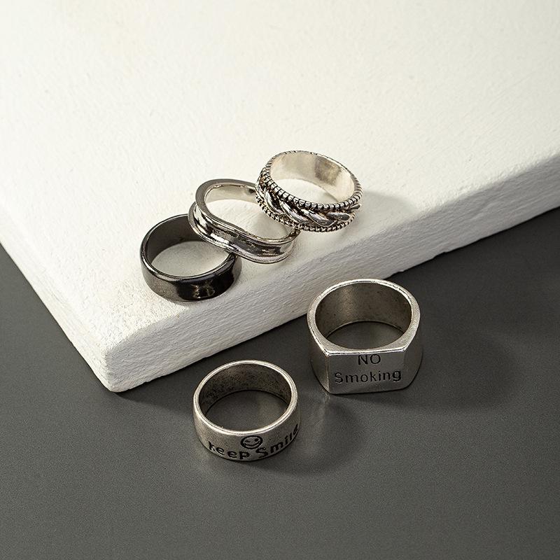 Pánský trendy retro prstenový set s písmeny - Hip hop prsteny na ukazováček