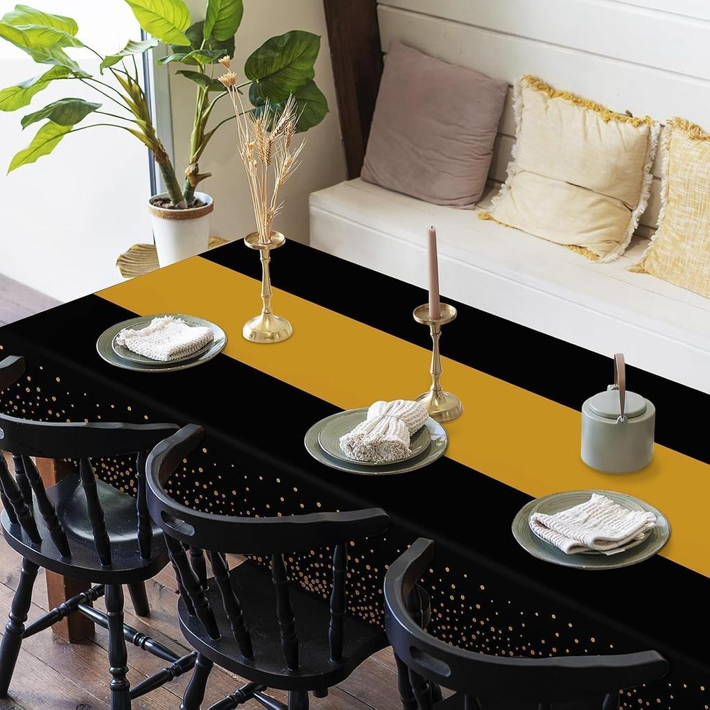 Childom 3 Pack Black and Gold Tablecloths for Events,54"x108" Plastic Table Cloths for Rectangle Tables,Disposable Party Table Covers for New Years