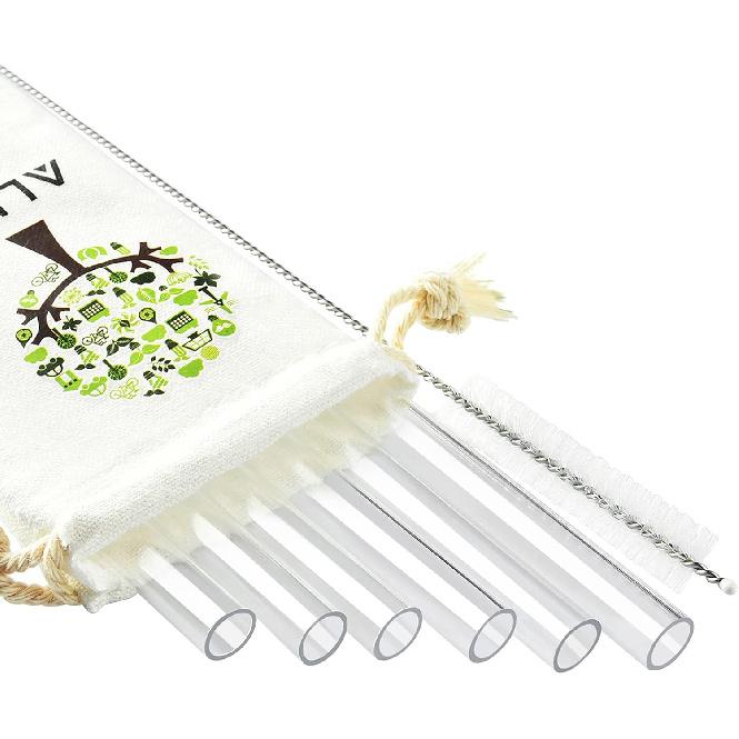 ALINK Reble Clear Smoothie Straws, 10 in x 10 mm Jumbo Tritan Hard Plastic Drinking Straws, Individually Wrapped, Pack of 6 with Cleaning Brush and