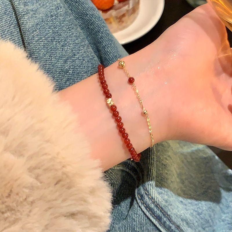 

Хороший год ~ Год рождения Браслет-близнец из бусин красного агата в новом китайском стиле с ремешком для ношения, новогодний браслет Red agate two folded bracelet