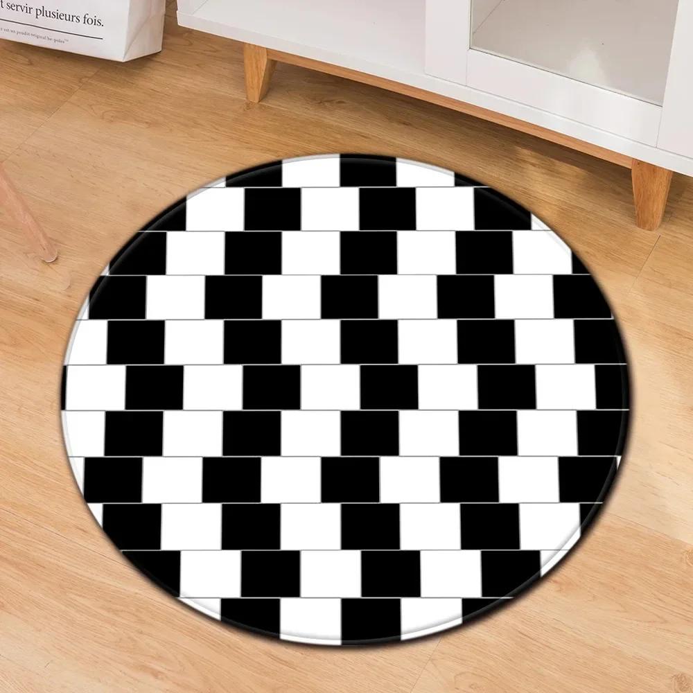 Crystal Velvet Psychedelic Round Rug,Black  White Geometric Illusion Print Non Slip Floor Mat for Living Room,Coffee Table,Decor