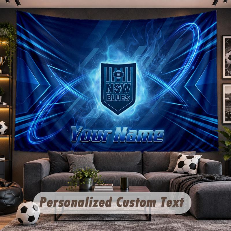 Tapeçaria de Pendurar na Parede Nome Personalizado Padrão NSW Blues Tecido Impresso Personalizado Decoração de Parede