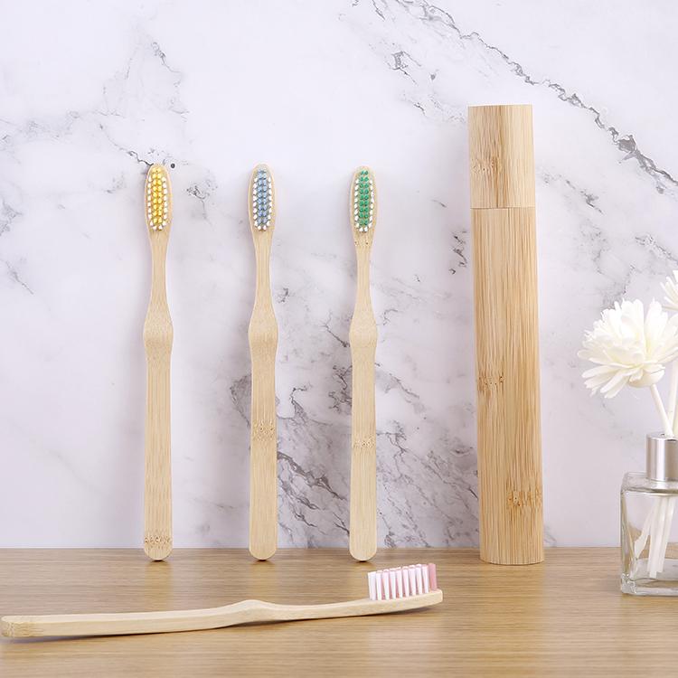 BPA-Free Personalized 100% Biodegradable Eco Friendly Cheap Flat Medium Bamboo Toothbrush Cepillo Dental Bambo Set