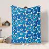 1Pc Blue Floral Blanket Soft And Comfortable Casual Warm Camping Travel Christmas Halloween Xmas Gift M928187