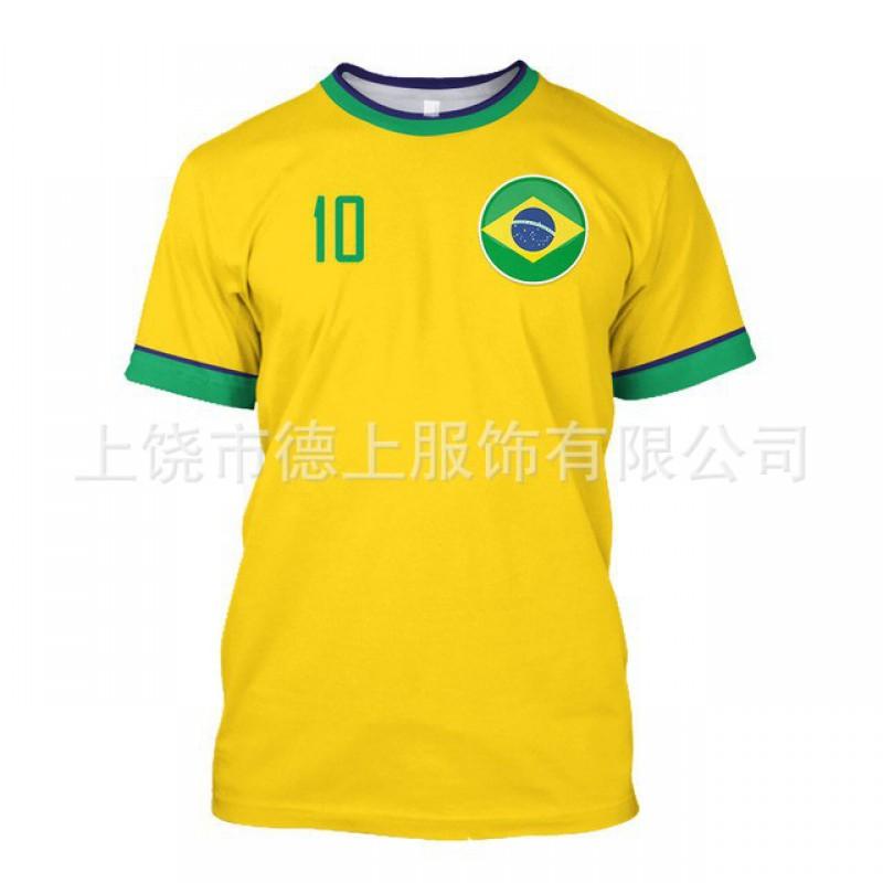 Herren T-Shirt Brasilien Fußball Nationalmannschaft Kurzarm Rundhals Feuchtigkeitsableitend Lässiges T-Shirt
