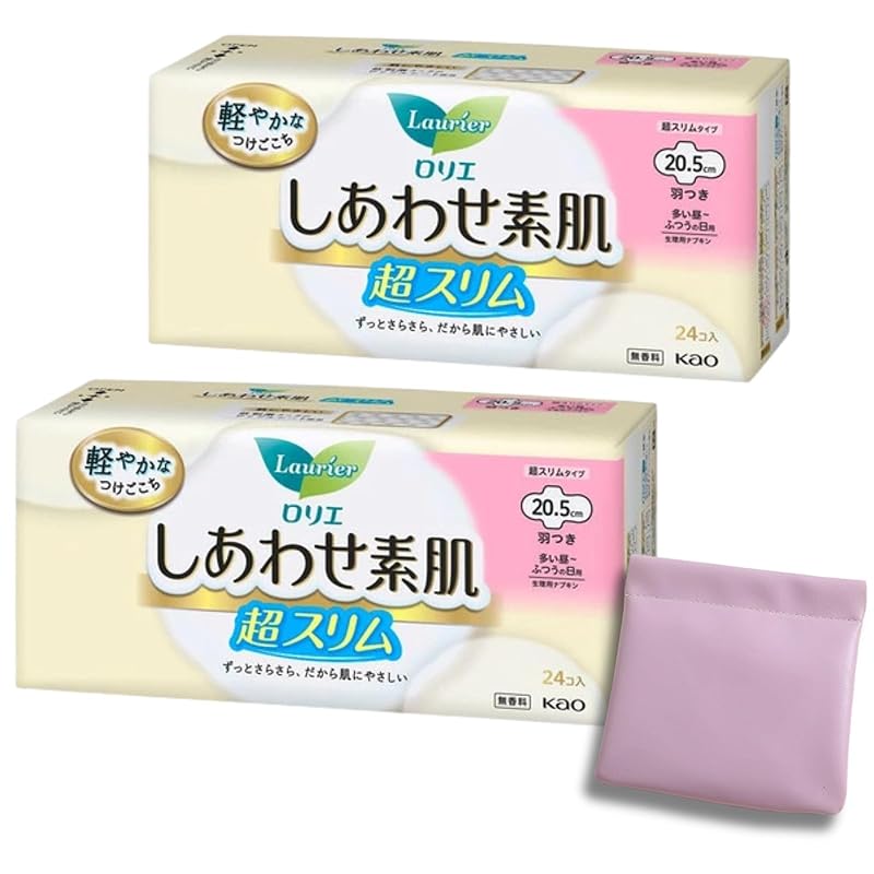 

Laurier Happy bare skin super slim ordinary daily use 20.5cm with wings 24 pieces [2 sets] Comes with original pouch