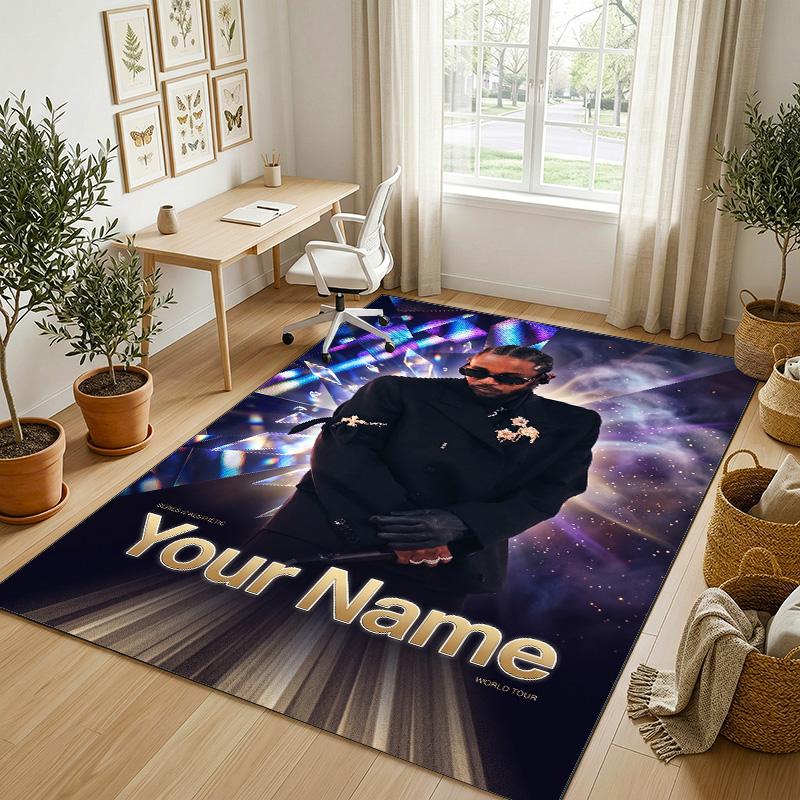 Personalized Crystal Velvet Carpet,Kendrick Lamar Custom Printed Name, Plush Area Rug For Home Indoor Decor