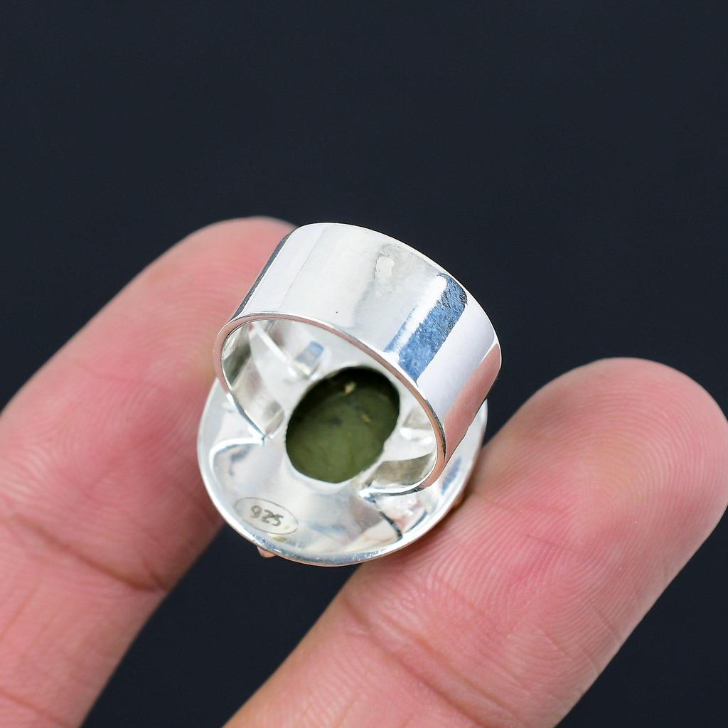 Kvinnodagserbjudande 925 Sterling Silver Naturlig Grön Opal Statement Ny Ring US 6.5