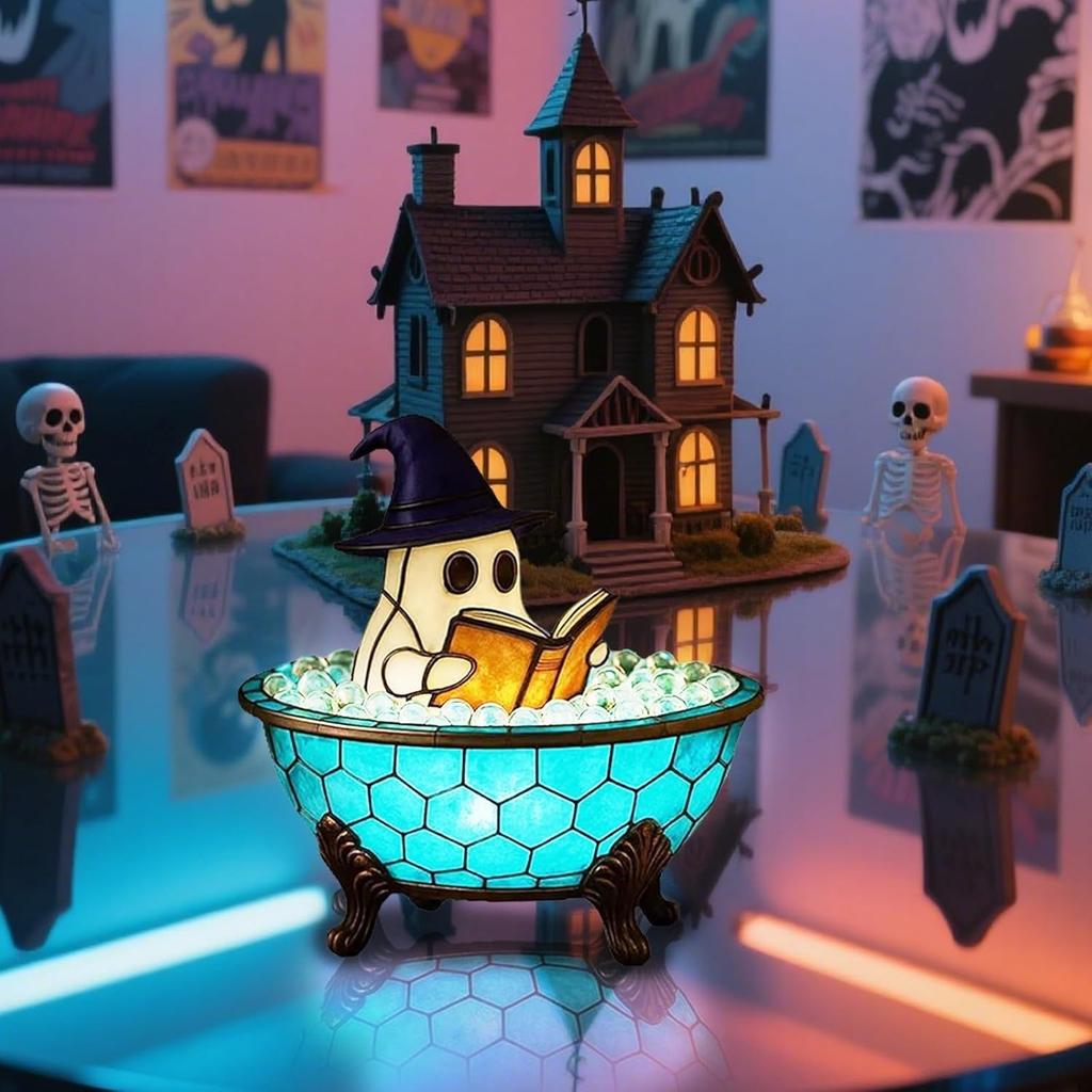 Halloween Ghost Bubble Bath Lamp, Bathtub Ghost Night Lights, Cute Led Lamp for Bathroom Decor, Spooky Reading Books Nightlight