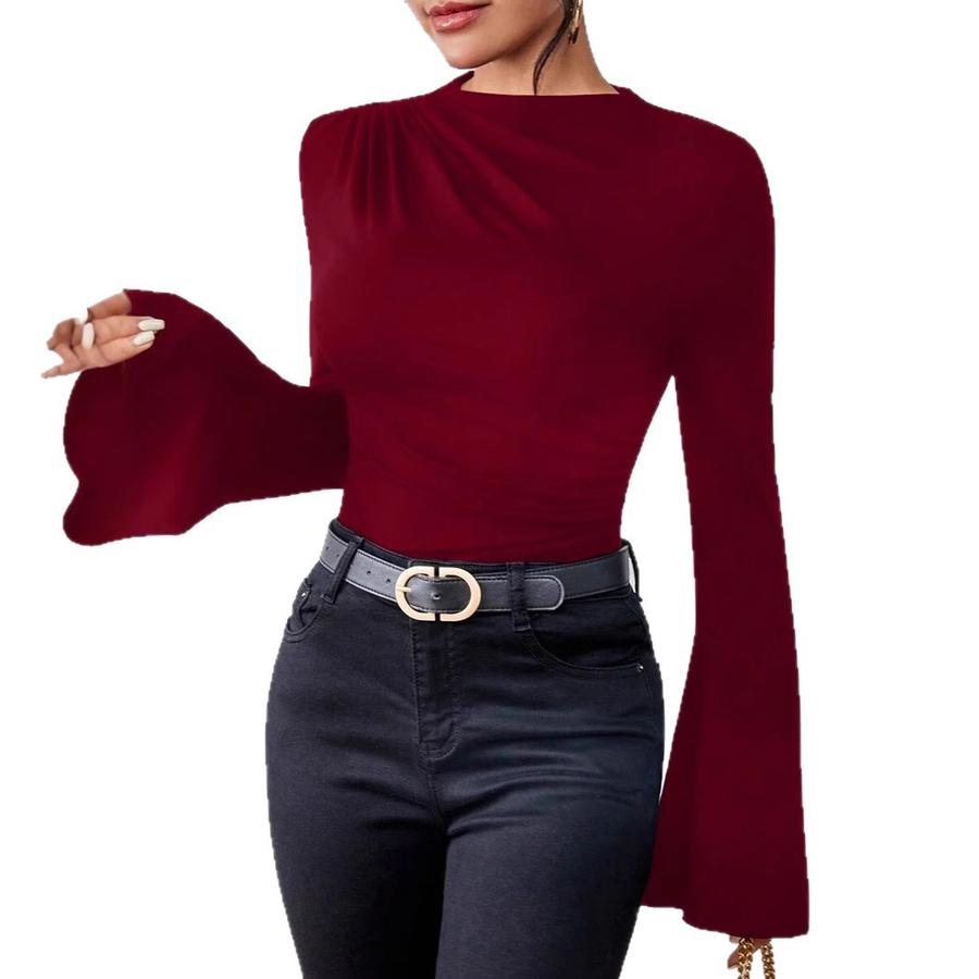 Fall Winter Fashion Solid Slim Fit Wide Leg Long Sleeve T-Shirt Top
