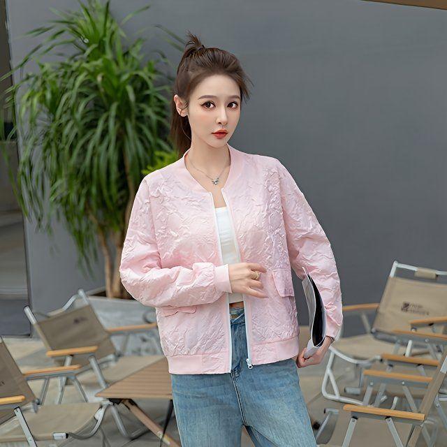 Krátký kabát Ležérní krátký kabát Bunda v korejském stylu Kulatý výstřih Žakárový Oděv na ochranu před sluncem