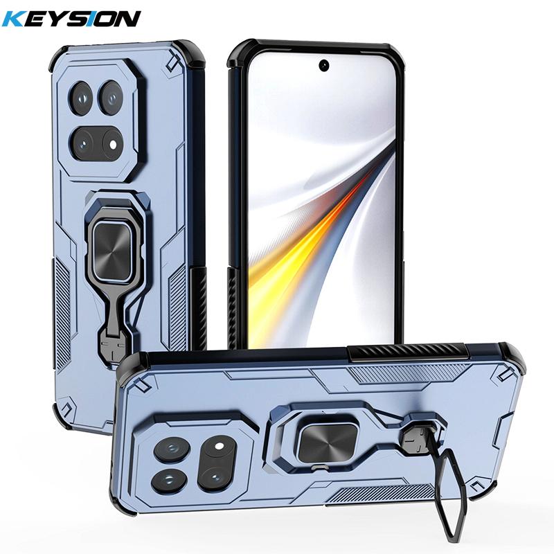 KEYSION Shockproof Armor Case for IQOO 15 5G Soft Silicone+PC Upright Metal Live Ring Stand Phone Back Cover for IQOO 15