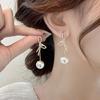 Fashionable Bows Drop Earrings Sweet Pearl Earrings Crystal Bowknot Ear Pendant