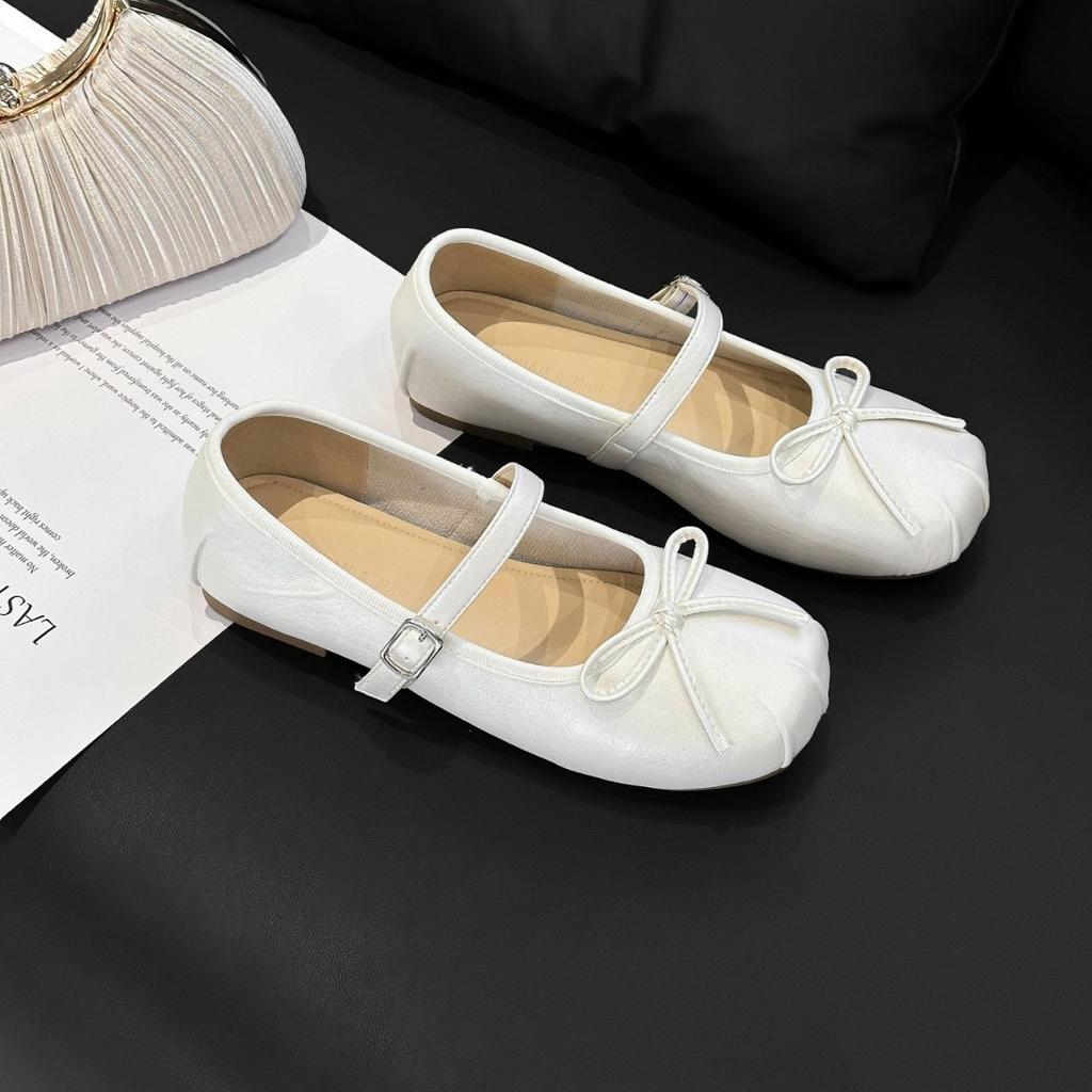 Korean version of square head bow ballet Mary Jane shoes women's 2025 summer new gentle and versatile soft-soled shallow mouth single shoes
