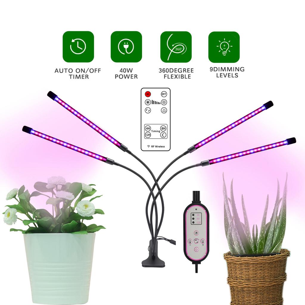 40W 80LEDs Grow Light with Blue Red Light Bulbs 4/8/12H Timer 9 Brightness Leves for Indoor Plant