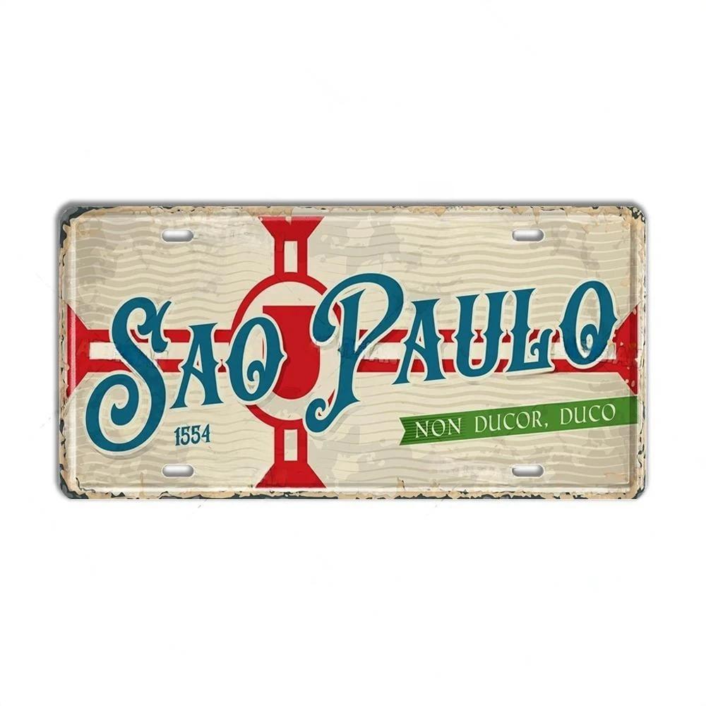 HD Metal Tin Sign Vintage Brazil Cities License Plate Style Retro Wall Art Decor for Home Bar Garage