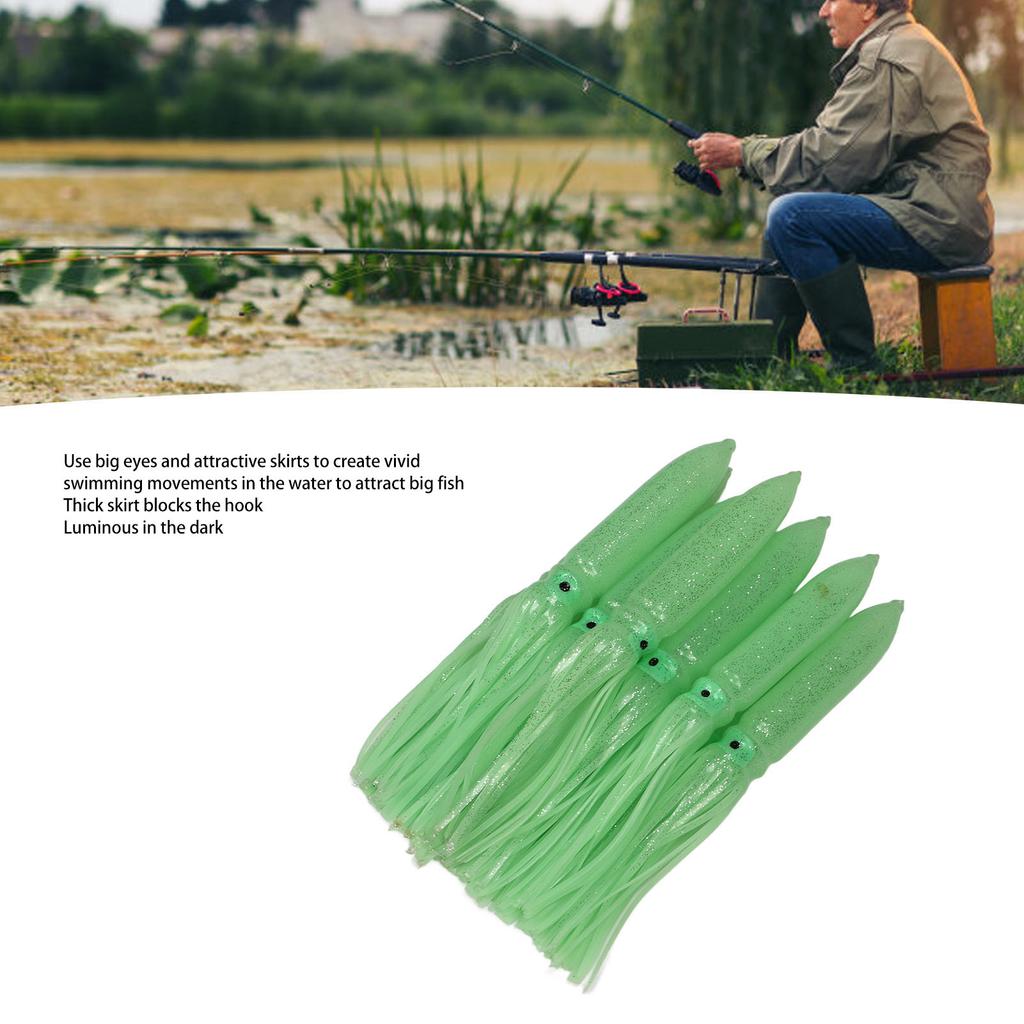 10 Pcs Squid Lure 30cm Silicone Lifelike Luminous Squid Skirt Fishing Bait with Hook Green