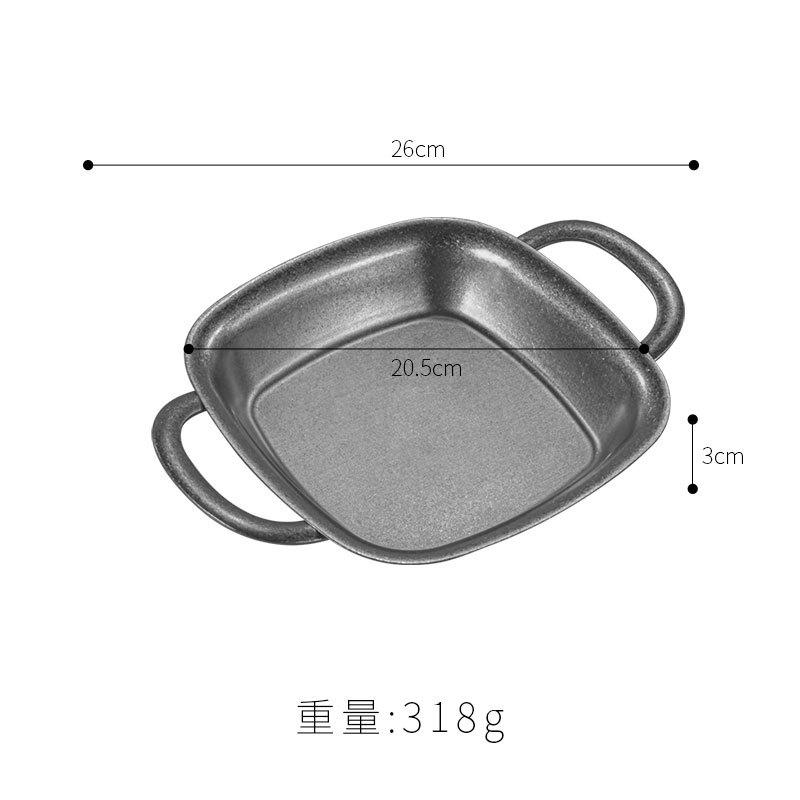 Vintage Stainless Steel Dining Plate Double Eared Square Plate Fruit Plates Salad Bowl Snack Tray Dessert Plates Candy Dish