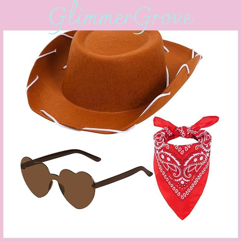 Solid Kids Color Western Cowboy Hat Glasses Bandana Accessories Holiday Party