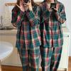 Autumn New Korean Christmas Plaid Couple Pajama Set - Loose Long Sleeve Home Wear