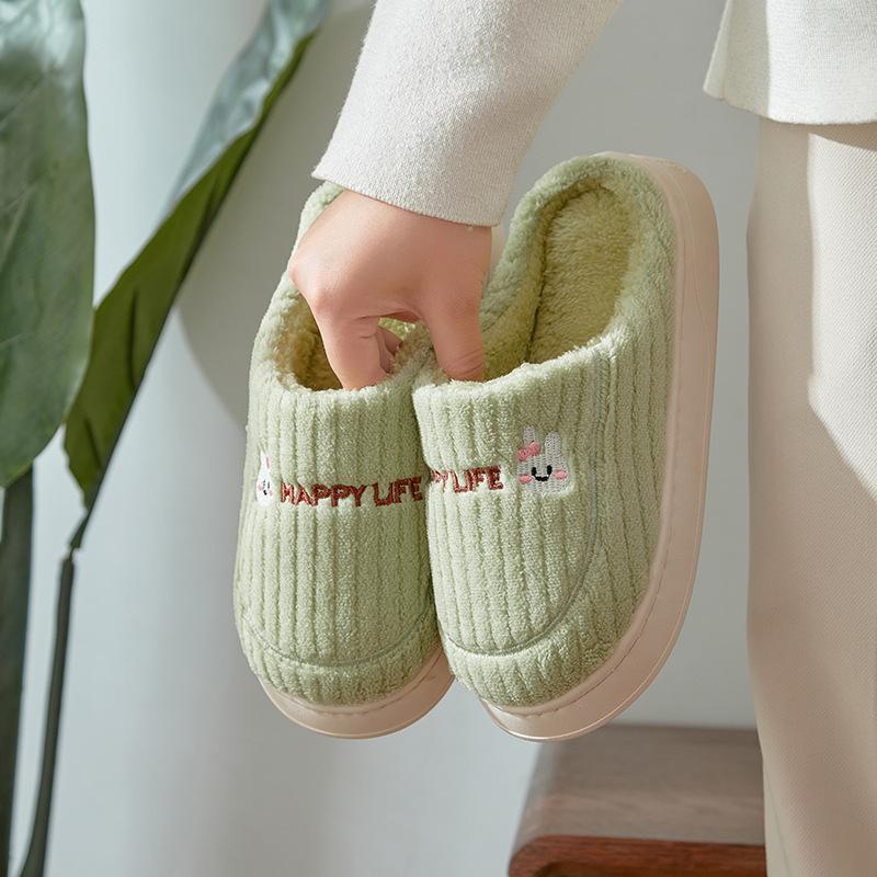 Cotton slippers winter 2025 new home indoor warm couple cute rabbit non-slip plush winter slippers