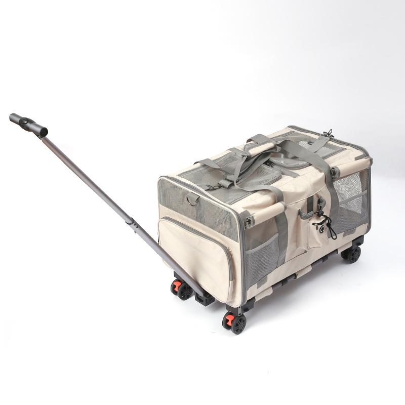 Large Capacity Cat Carrier Rolling Suitcase with Two Compartments for Pet Travel