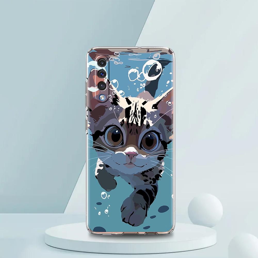 CARTOON CAT Transparent Phone Case for Samsung Galaxy A12 A50 A52 A70 A40 A10 A20 A30 A02 A03S A04 Cover Silicone Shell Capa Bag