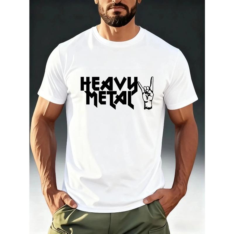 Men S Fashion T-Shirt Rock Style Theme  HEAVY METAL Metal Logo  Fun Print, Eye-Catching Design S белый