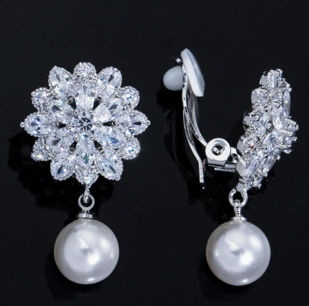 Ladies Cubic Zirconia Pearl Earrings Accessories for and Events [J's Select] Weddings, Bridal, Parties,