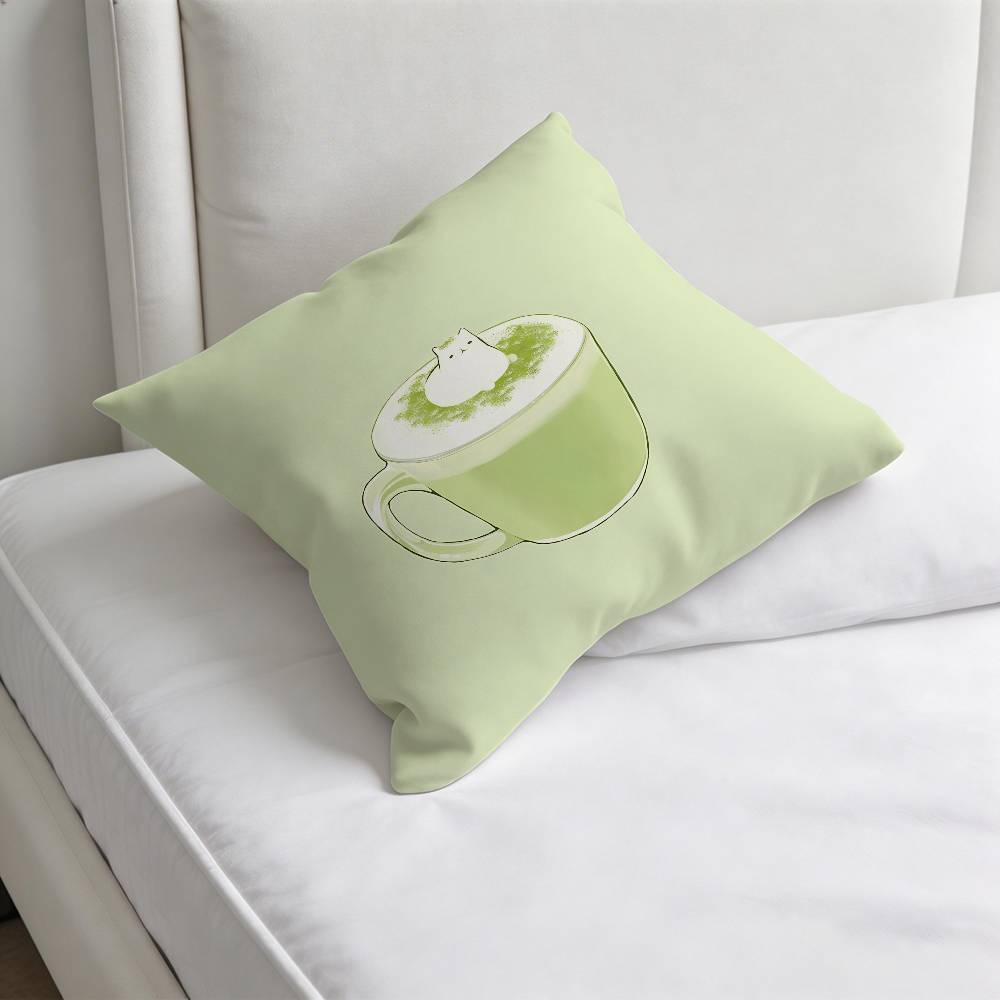 Green INS Style MMatcha Cake Square Pillow Case Soft Decorative Throw Pillow Cover for Home Sofa Bed