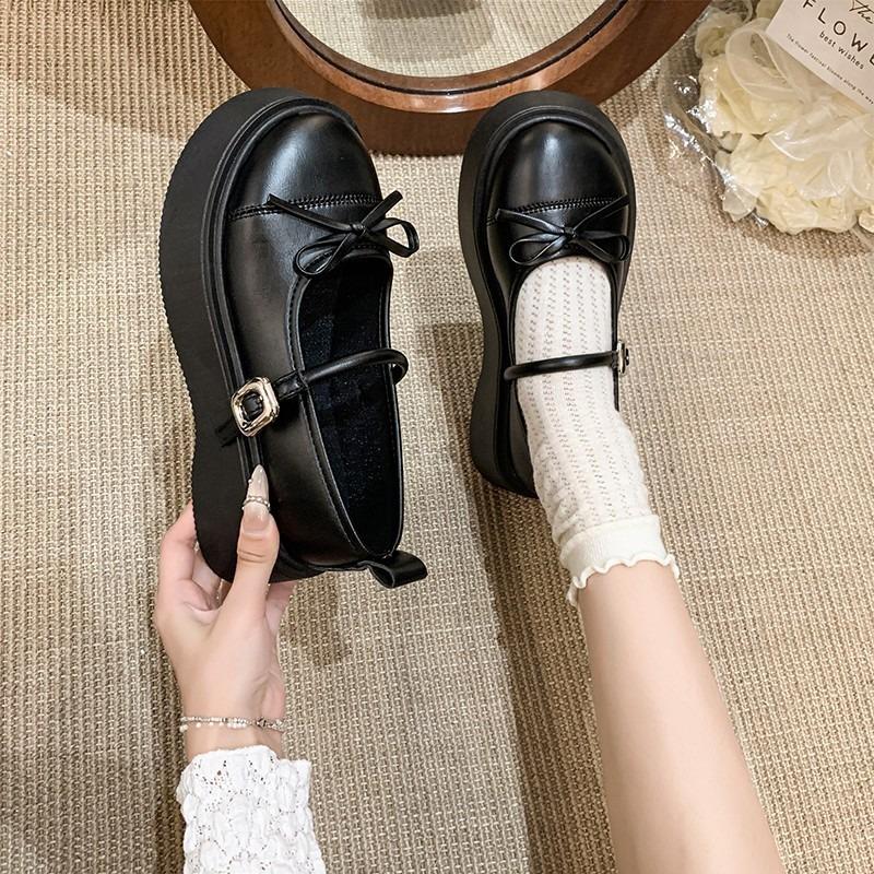 Fashion French bowknot Mary Jane Platform Shoes Woman 2025Buckle Strap Pu Leather Casual Shoes Woman Thick Sole Student Jk Uniform Shoes
