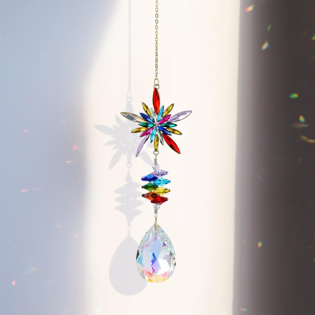Colorful Crystal Suncatcher Hanging Rainbow Maker Prism Sun Catcher Ornament For Garden Window Outdoor Home Decor Chakra Pendant