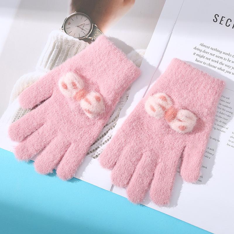 

Новые детские вязаные теплые перчатки для девочек, зимние, утолщенные, с бантом, жаккардовые, на пять пальцев, для велоспорта, для домашнего задания, с полным пальцем recommended for 8-12 years old