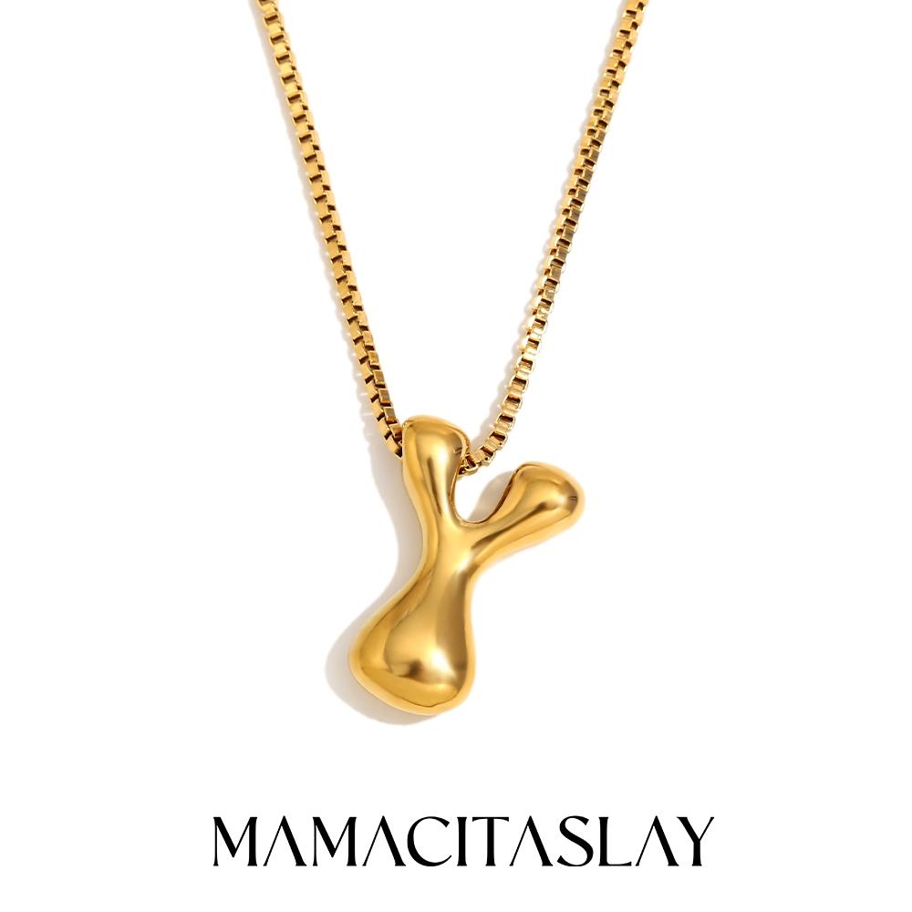 MamacitaSlay Creative 18K Gold Plated Stainless Steel Letter Pendant Necklace Party Waterproof jewelry Unisex Minimalist Gift