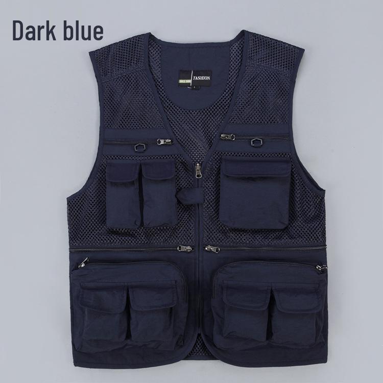 Men's Lightweight Cotton Multi-Pocket Mesh Vest - Sleeveless, Plus Size, Ideal for Summer, Fishing, and Outdoor Activities.