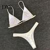 Women Swimsuit 2 Pcs/Set Bikini Set Backless Adjustable Straps Deep V Neck Padded Quick Dry Swimming Three-point G-string Lady Swimwear Water Sports