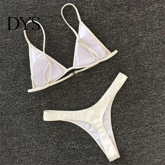 Women Swimsuit 2 Pcs/Set Bikini Set Backless Adjustable Straps Deep V Neck Padded Quick Dry Swimming Three-point G-string Lady Swimwear Water Sports